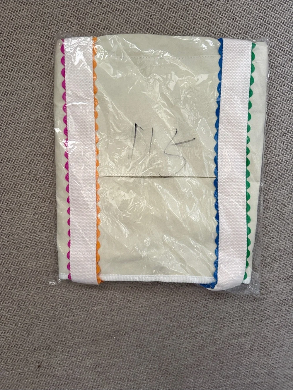 NWT- Cream Canvas Tote Bag with Rainbow Rick Rack Trim- Large